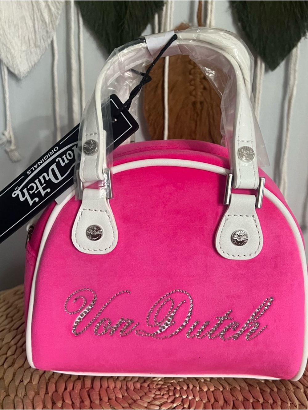 Von Dutch Hot Pink Mini Dome Handbag with White Trim